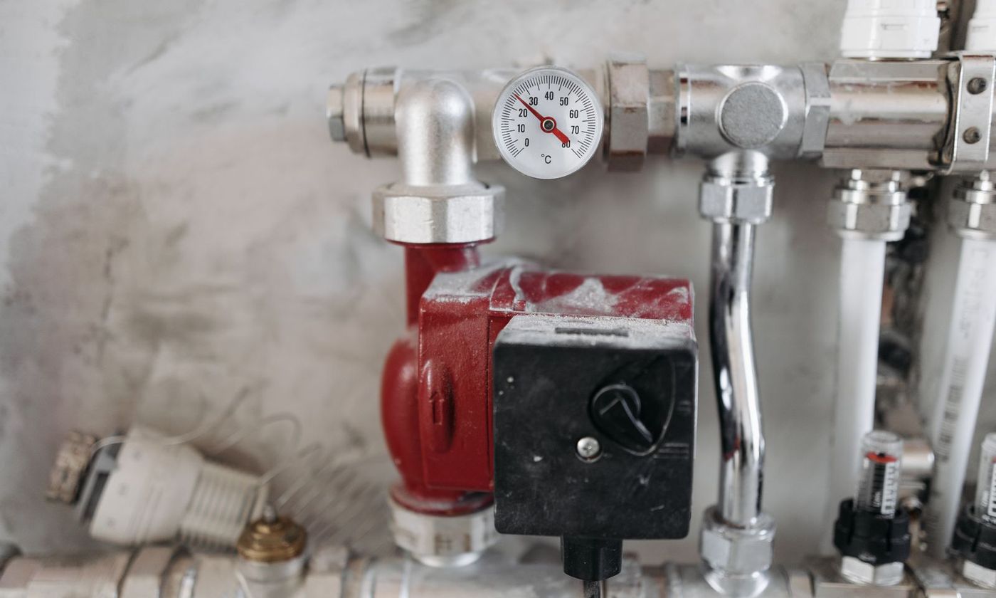 Pressure gauge and valves on the water supply piping